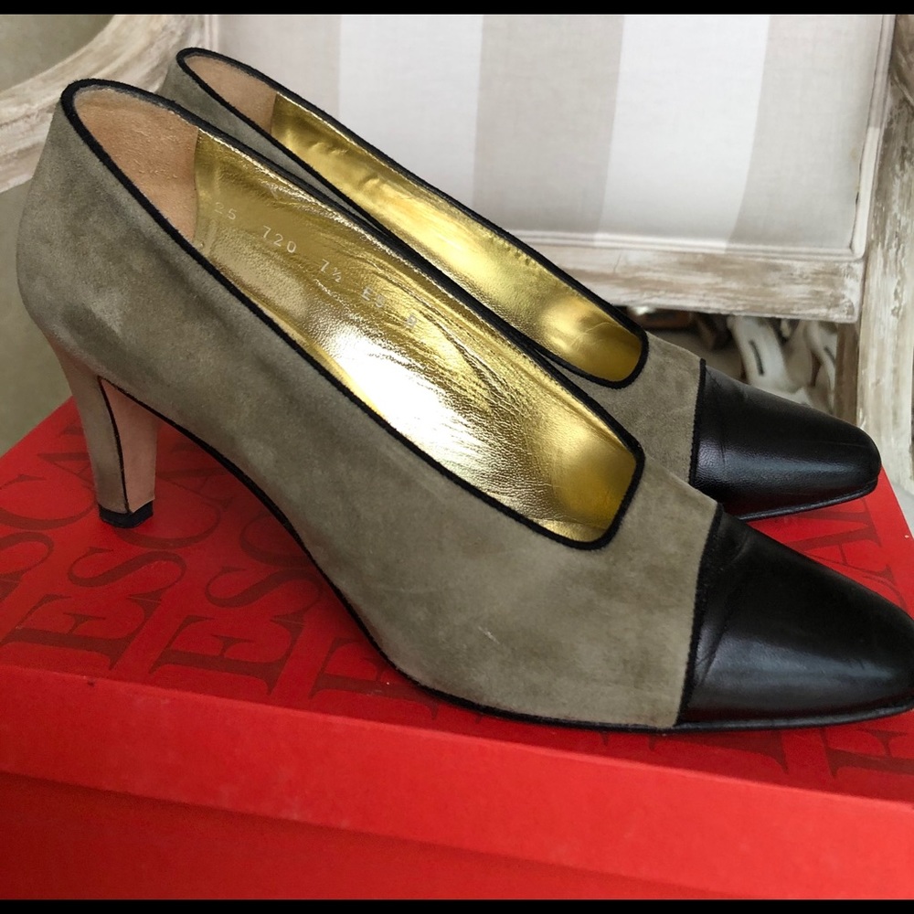 Escada Vintage Sude/Leather Beige/Black Pumps